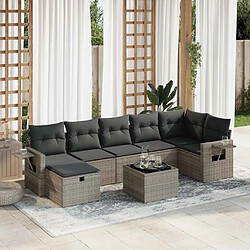 vidaXL Salon de jardin 8 pcs avec coussins gris résine tressée