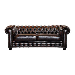 Vente-Unique Canapés chesterfield 3 places 2 places et un fauteuil BRENTON 100% cuir de buffle - Marron reflets châtains