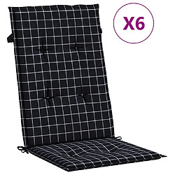 vidaXL Coussins de chaise à dossier haut lot de 6 noir à carreaux