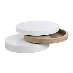 Avis Vente-Unique Table basse pivotante ronde avec 1 niche en MDF - Blanc et naturel clair - JANITA