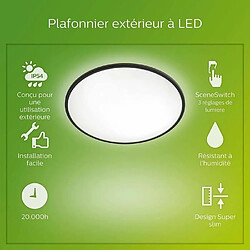 PHILIPS Plafonnier LED SUPERSLIM - 15W - IP54 - Noir