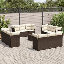 vidaXL Salon de jardin avec coussins 13 pcs marron résine tressée