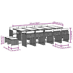 vidaXL Ensemble à manger de jardin avec coussins 15 pcs marron rotin pas cher