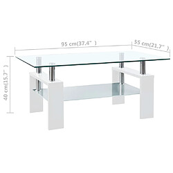 vidaXL Table basse Blanc et transparent 95x55x40 cm Verre trempé pas cher