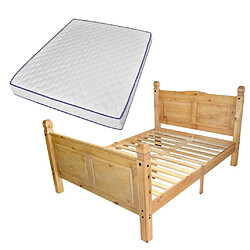 vidaXL Lit et matelas mousse à mémoire Pin mexicain Corona 160x200 cm