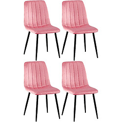 Decoshop26 Lot de 4 chaises de salle à manger coutures décoratives verticales assise en tissu velours rose pieds en métal noir 10_0001866