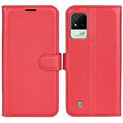 Etui en PU texture litchi avec support, rouge pour votre Realme Narzo 50i