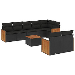 Maison Chic Ensemble Tables et chaises d'extérieur 9 pcs avec coussins,Salon de jardin noir résine tressée -GKD341648