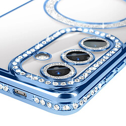 Avis Avizar Coque Diamant pour Samsung Galaxy S24 MagSafe Contour Strass Bleu Clair