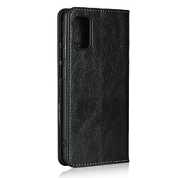 Etui en cuir véritable peau de cheval fou noir pour votre Samsung Galaxy A41 (Global Version)