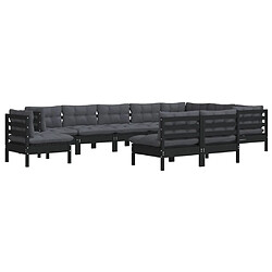 Avis Maison Chic Salon de jardin 10 pcs + coussins - Mobilier/Meubles de jardin - Table et chaises d'extérieur Noir Bois de pin solide -MN49427