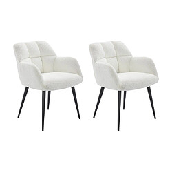 Lot de 2 chaises avec accoudoirs - Tissu bouclette et métal noir - Blanc - PEGA de Pascal MORABITO