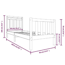 vidaXL Cadre de lit sans matelas noir bois massif 90x200 cm pas cher