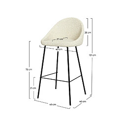 Rendez Vous Deco Chaise de bar Misty en tissu bouclette blanche 75 cm (lot de 2)