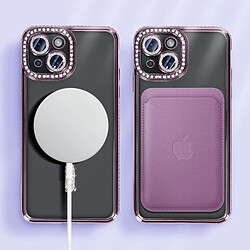 Avizar Coque Diamant pour iPhone 15 Protection MagSafe Contour Strass Violet pas cher