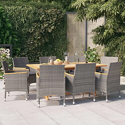 Salle à manger de jardin 9 pcs,Table et chaise à dîner avec coussins Gris -MN39587