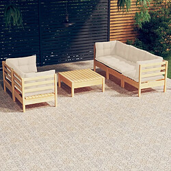 Maison Chic Salon de jardin 6 pcs + coussins - Mobilier/Meubles de jardin - Table et chaises d'extérieur crème Bois de pin -MN73882