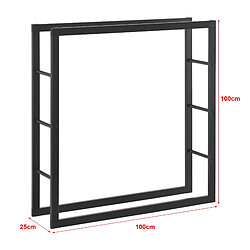 Helloshop26 Range-bûches pour usage intérieur extérieur porte-bûches design support rangement bois de chauffage en acier 100 x 25 x 100 cm noir 03_0006296