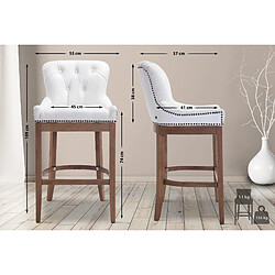 Decoshop26 Tabouret de bar x1 confortable design rétro assise capitonné en véritable cuir blanc pieds en bois clair 10_0005059