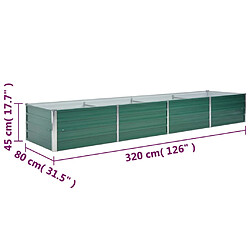 vidaXL Lit surélevé de jardin Acier galvanisé 320x80x45 cm Vert pas cher