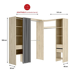 Avis Pegane Kit armoire dressing d'angle extensible en bois mélaminé coloris chêne naturel - Longueur 164-214 x Profondeur 141 x Hauteur 205 cm