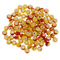 100x 8mm perles en céramique en vrac Charms pour fabrication de bijoux jaune et rouge