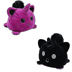 Universal Doll Flip Mood Doupon réversible à double face animal Unicorn en peluche Dollblack + violet