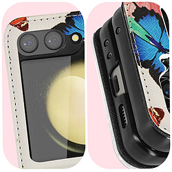 Avizar Coque Papillon pour Samsung Galaxy Z Flip 5 Rigide revêtement simili cuir Blanc pas cher