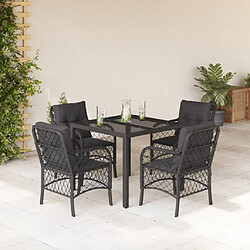 vidaXL Ensemble à manger de jardin coussins 5pcs Noir Résine tressée