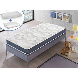 Dormalit Pack Matelas 90X200 LIT ENFANTS h14 CM ERGO CONFORT + 1 oreiller junior 90x35 cm + 1 Protège matelas 90x200 cm