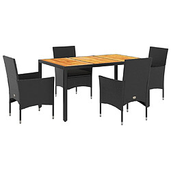 vidaXL Ensemble à manger de jardin et coussins 5 pcs noir rotin acacia