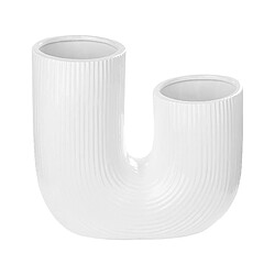 Beliani Vase à fleurs MITILINI Céramique 23 cm Blanc