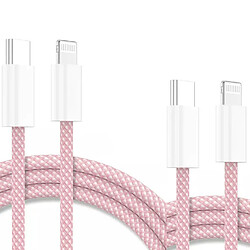 Cables X2 Type-C Charge Rapide 3A Nylon Renforce Rose 2M Pour iPhone 8 / X / XR / 11 / 12 / 13 / SE 2022 Little Boutik®