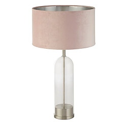 Searchlight Lampe de table en verre, nickel satiné, abat-jour en velours rose