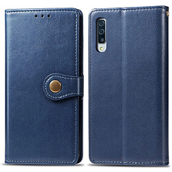 Wewoo Housse Coque Pour Galaxy A70s rétro solide couleur cuir boucle téléphone cas avec lanière et cadre photo et fente carte et portefeuille et fonction de support bleu