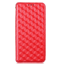 Etui en PU motif à losanges, fermeture automatique magnétique avec support, rouge pour votre Oukitel WP5/WP5 Pro