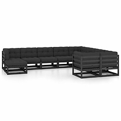 Maison Chic Salon de jardin 10 pcs + coussins - Mobilier/Meubles de jardin - Table et chaises d'extérieur Noir Bois de pin massif -MN32050