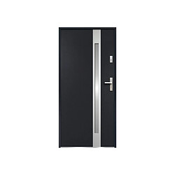 Vente-Unique Porte d'entrée en acier vitrée avec inox H207 x L100 cm - verre dépoli - anthracite - poussant gauche - BRAGA