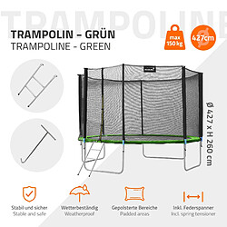 Avis Hauki Trampoline de jardin avec filet de sécurité et échelle set complet vert Ø 427 cm