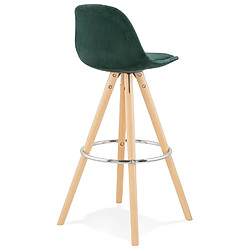 Acheter Alterego Tabouret de bar 'SPIRIT' en velours vert et pieds en bois naturel