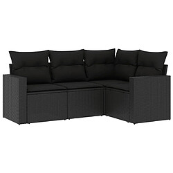 Maison Chic Salon de jardin 4 pcs avec coussins | Ensemble de Table et chaises | Mobilier d'Extérieur noir résine tressée -GKD60909