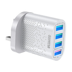 Chargeur USB Multi Port Adaptateur Mural 4 Ports Alimentation Hub Prise UK Blanc pas cher