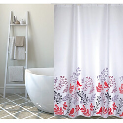 MSV Rideau de douche Polyester BIRDS 180x200cm QUALITÉ PREMIUM Motifs Rouge & Blanc - Anneaux inclus