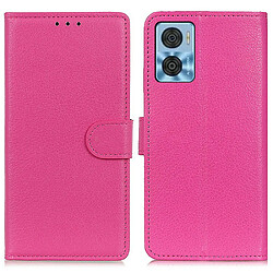 Etui en PU texture litchi, anti-écaillage avec support pour votre Motorola Moto E22 4G/E22i 4G - rose