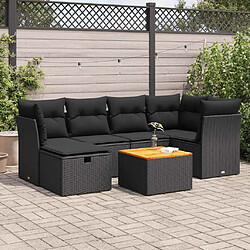 vidaXL Salon de jardin 7 pcs avec coussins noir résine tressée