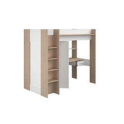 Avis Vente-Unique Lit mezzanine avec bureau et armoire - 90 x 200 cm - Coloris : Blanc et naturel - AUCKLAND