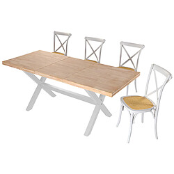 Pegane Table à manger rectangulaire extensible en bois coloris chêne / pieds blanc - Longueur 140 -220 x profondeur 90 x hauteur 76 cm pas cher