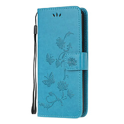 Etui en PU empreinte fleur de papillon avec sangle bleu pour votre Google Pixel 4a