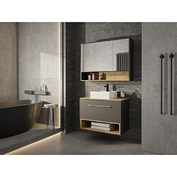 Vente-Unique Meuble de salle de bain suspendu anthracite avec vasque à poser et armoire de toilette - 80 cm - YANGRA