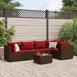 vidaXL Salon de jardin 6 pcs avec coussins Marron Résine tressée